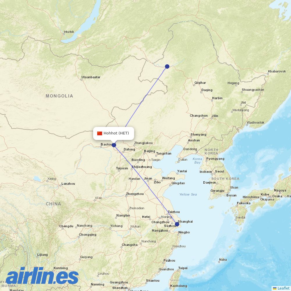 Shanghai Airlines from Hohhot Baita International Airport destination map