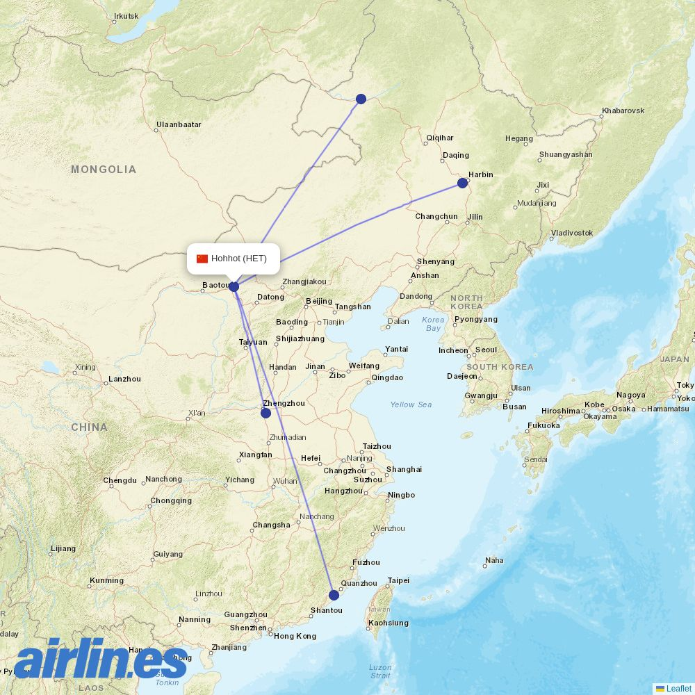 Fuzhou Airline at HET route map