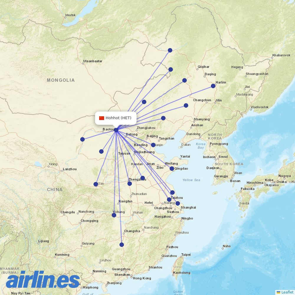 Tianjin Airlines at HET route map