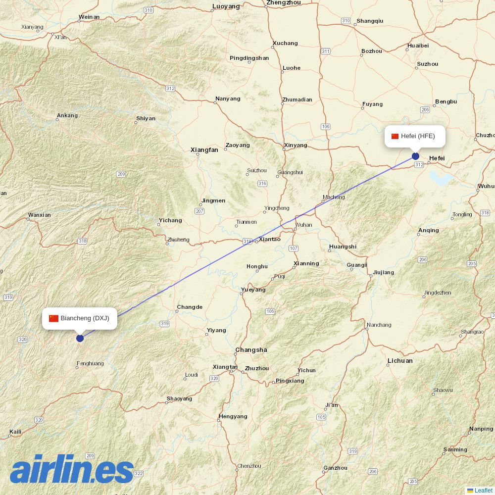 Air Guilin from Hefei Xinqiao Airport destination map
