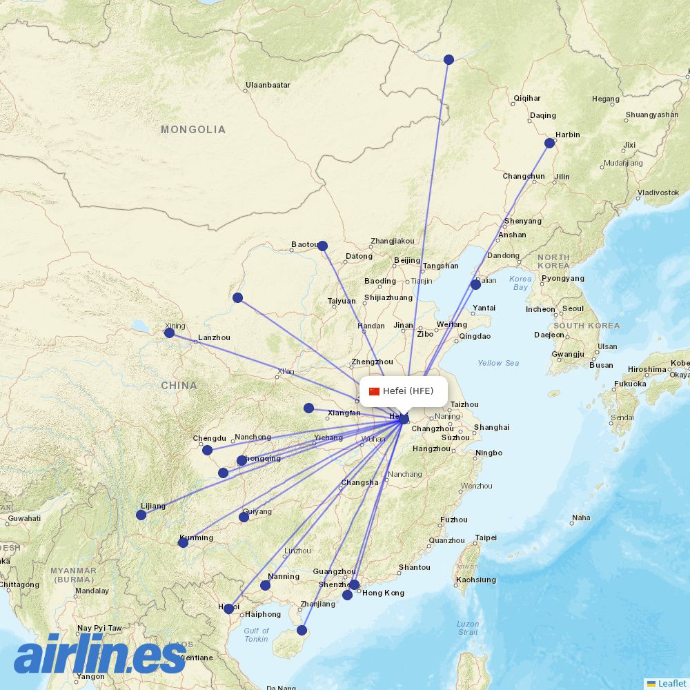 West Air (China) from Hefei Xinqiao Airport destination map