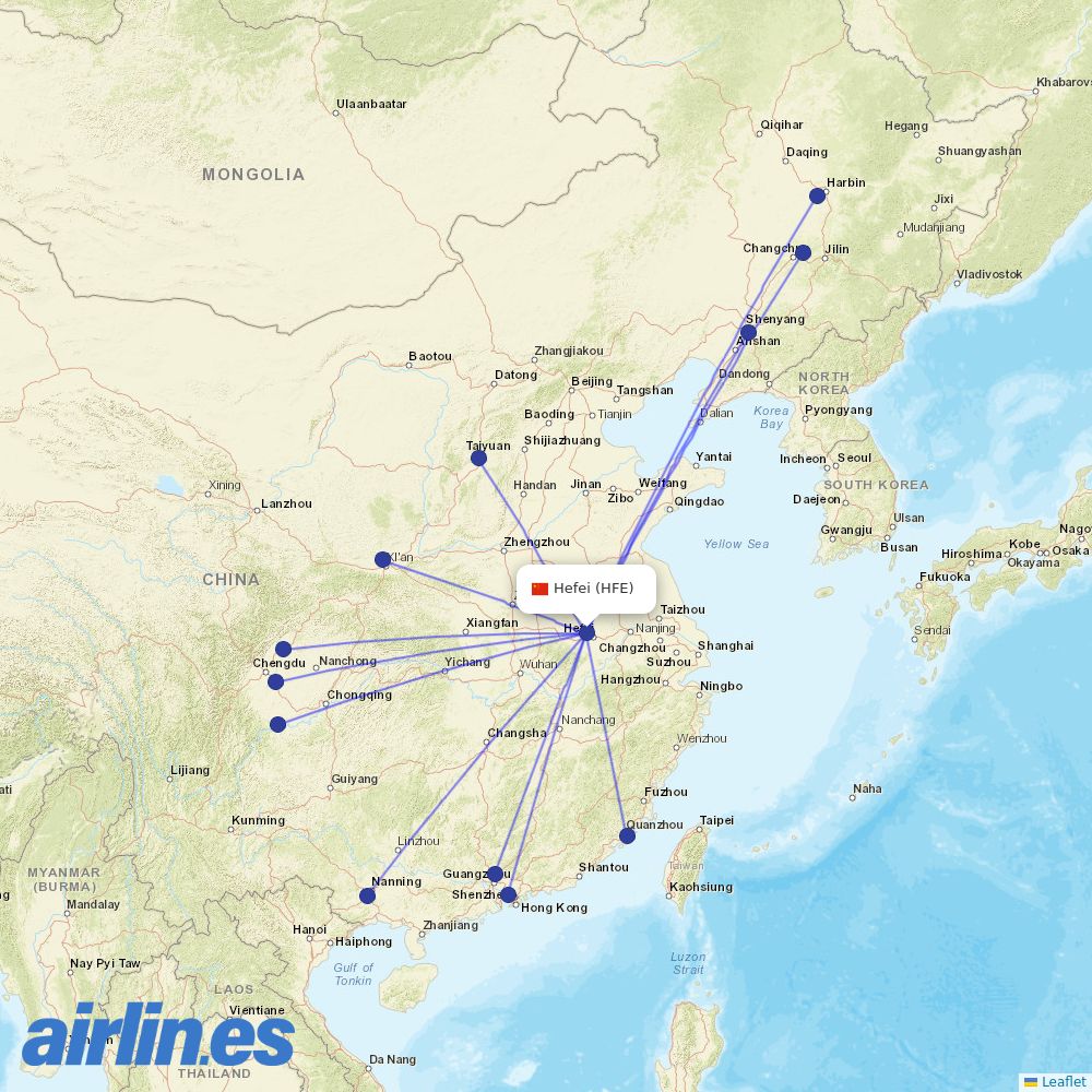 Shenzhen Airlines at HFE route map
