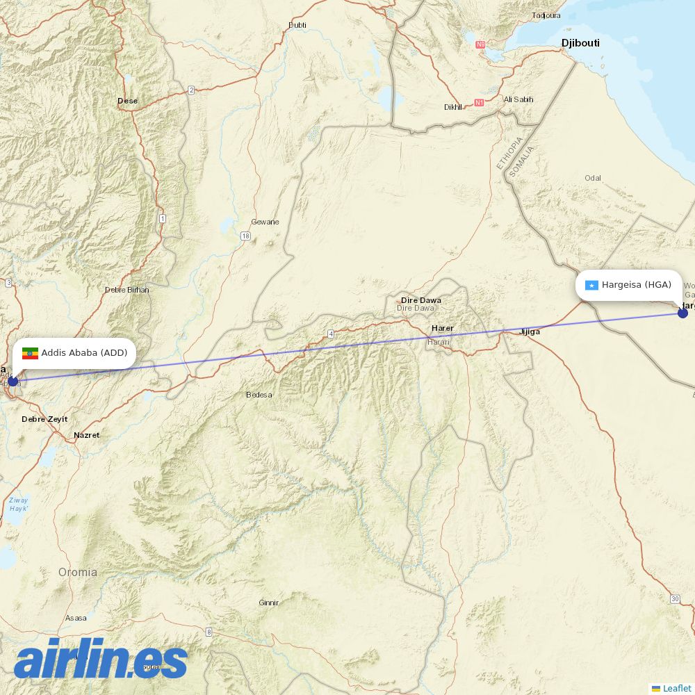 Ethiopian Airlines from Hargeisa destination map