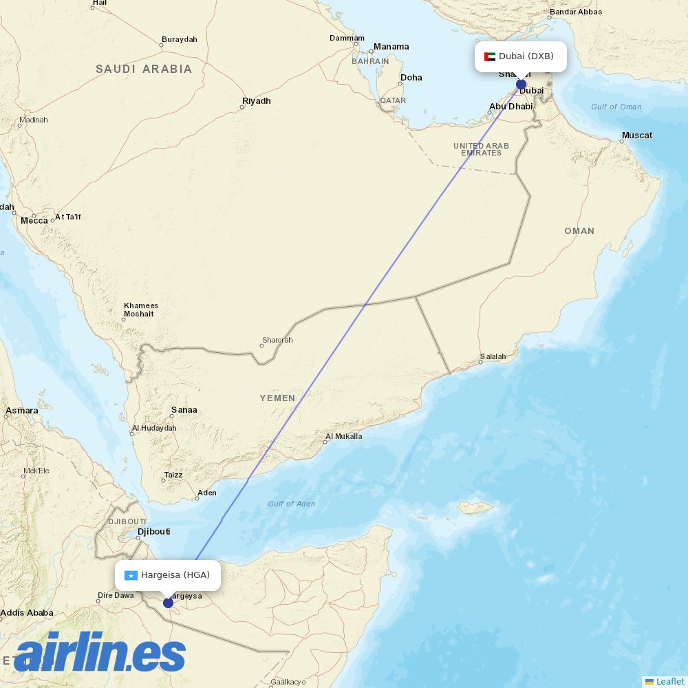 flydubai from Hargeisa destination map