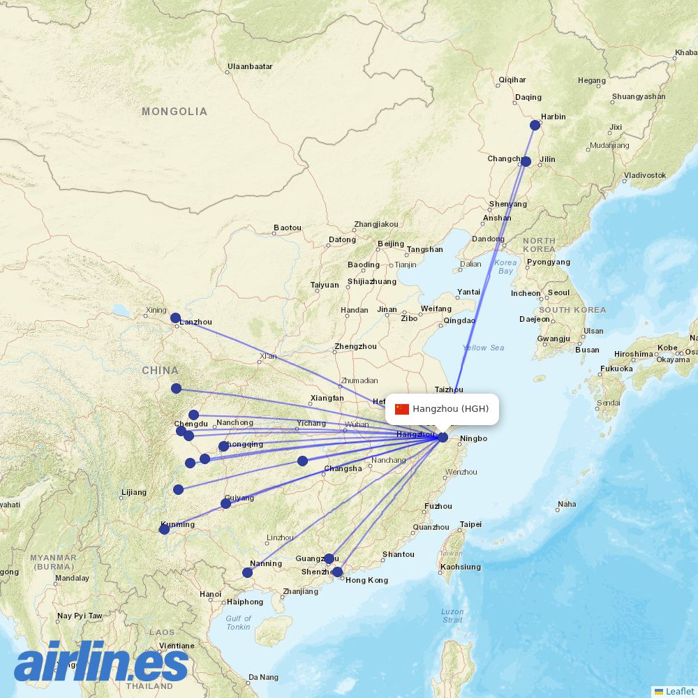 Sichuan Airlines at HGH route map