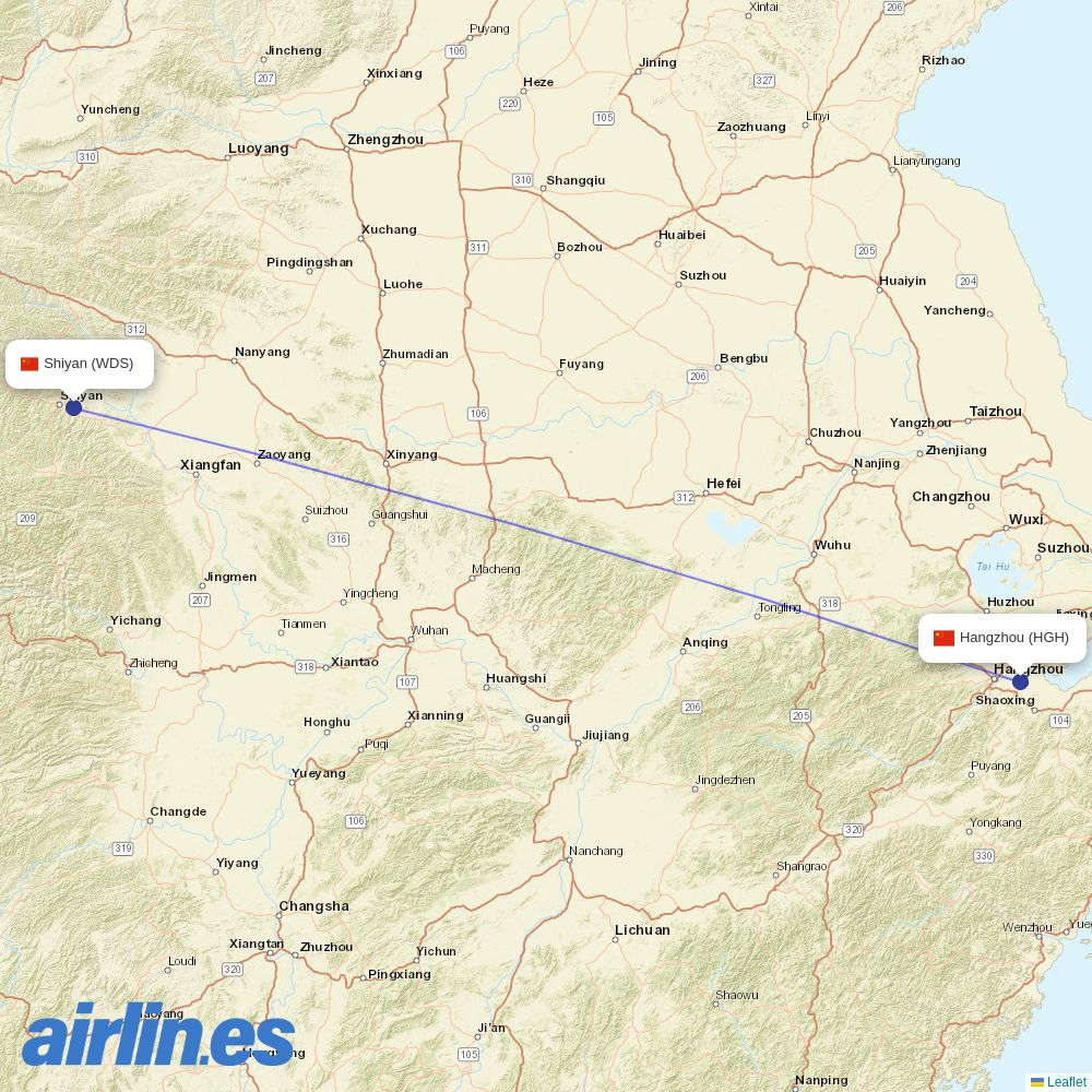 Donghai Airlines from Hangzhou Xiaoshan International Airport destination map