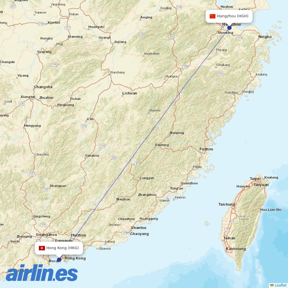 Hong Kong Airlines from Hangzhou Xiaoshan International Airport destination map