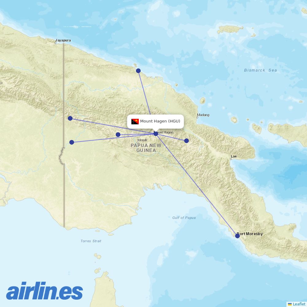 PNG Air from Mount Hagen destination map
