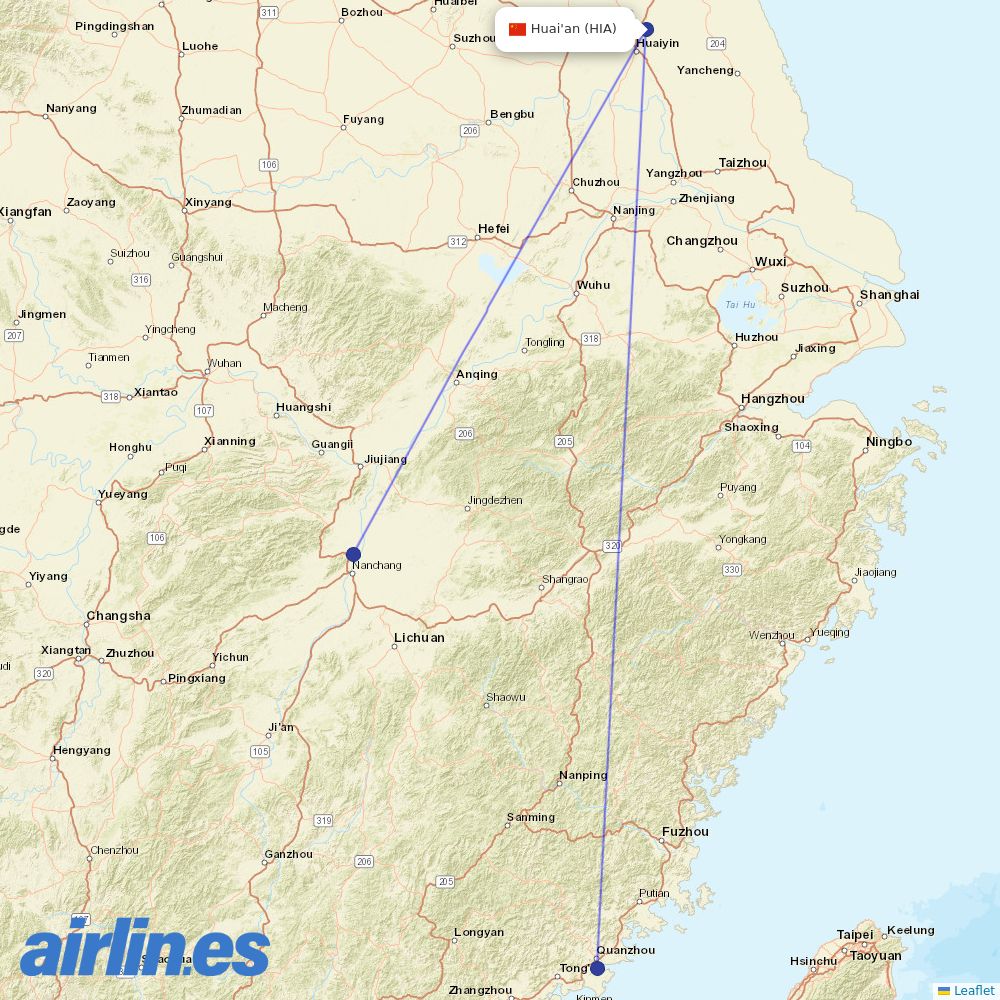 Jiangxi Airlines at HIA route map