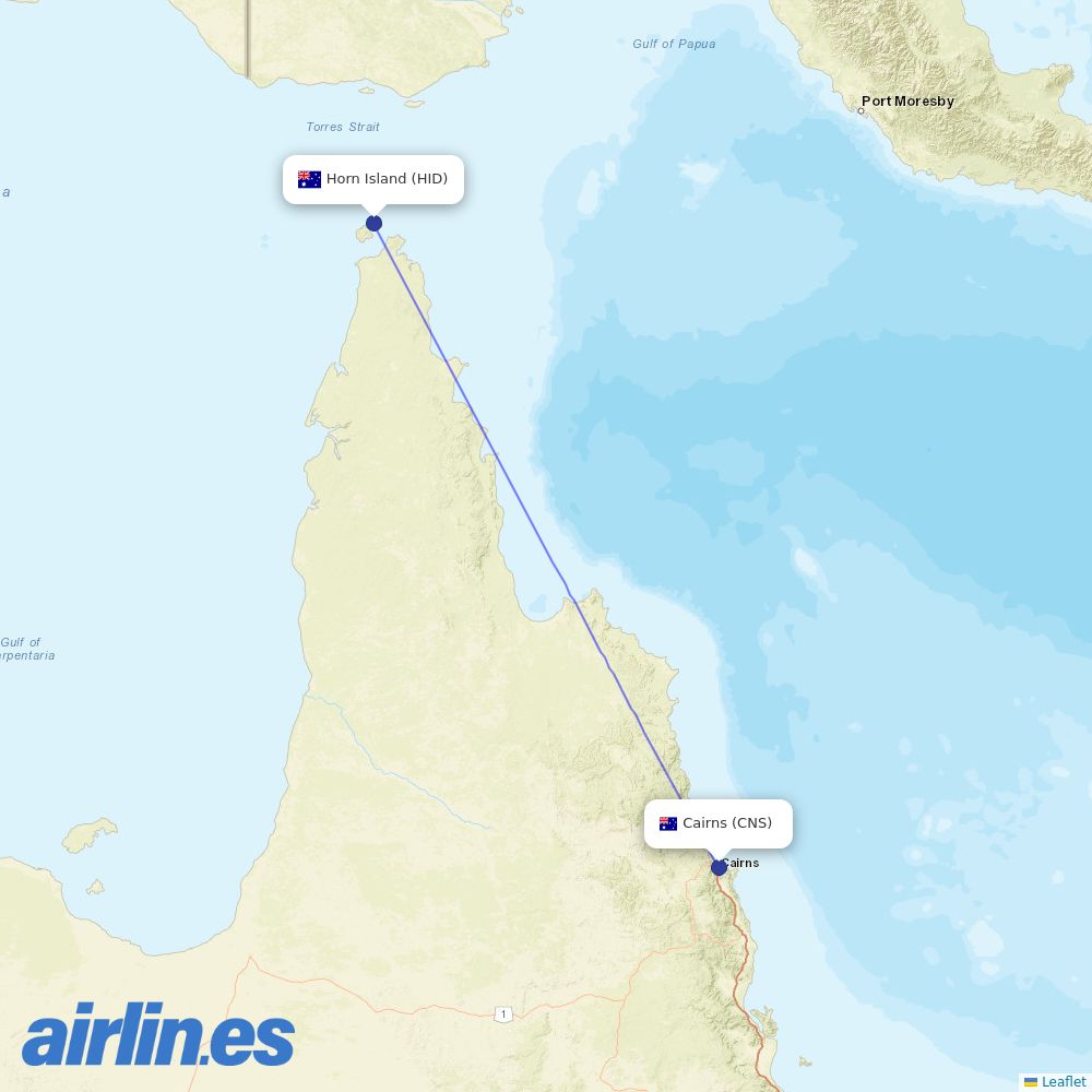 Qantas from Horn Island destination map