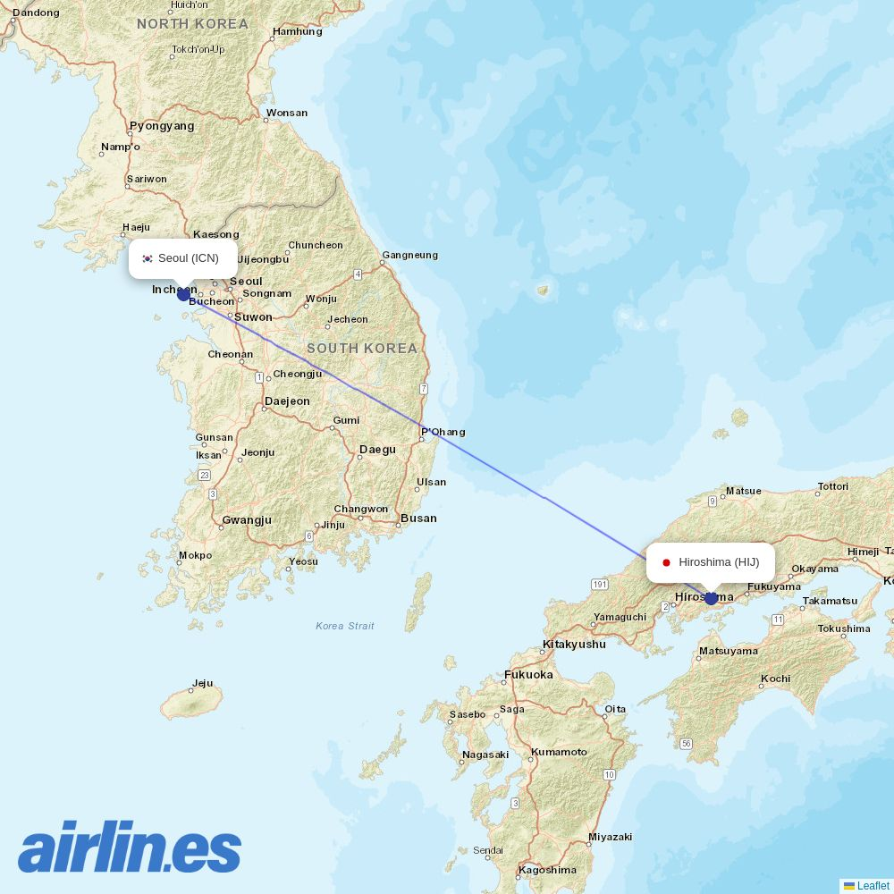 Jeju Air from Hiroshima destination map