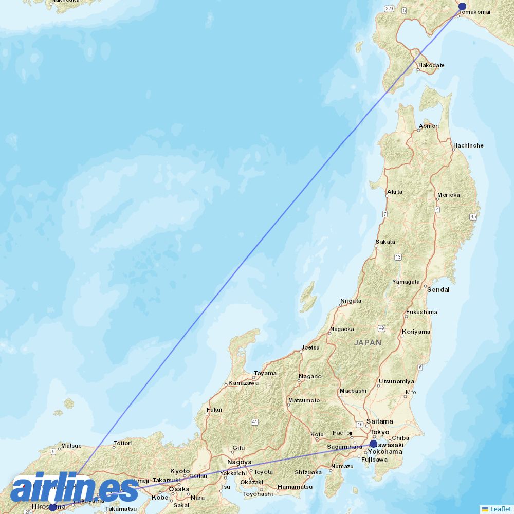 JAL from Hiroshima destination map
