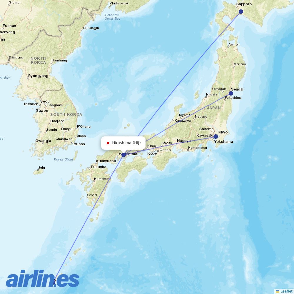 ANA from Hiroshima destination map