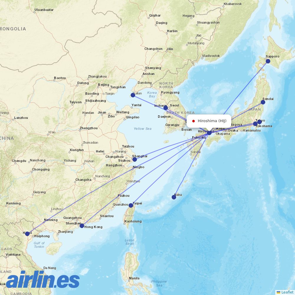 HK Express from Hiroshima destination map