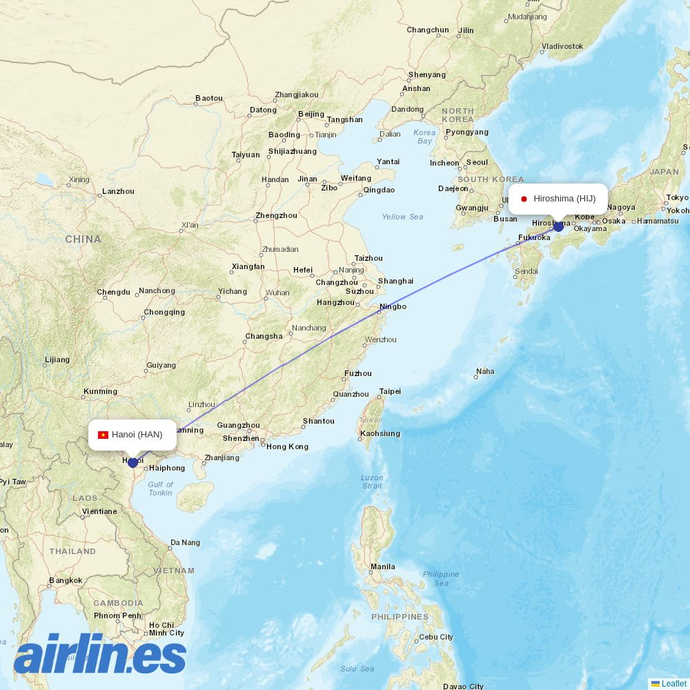 VietJet Air from Hiroshima destination map