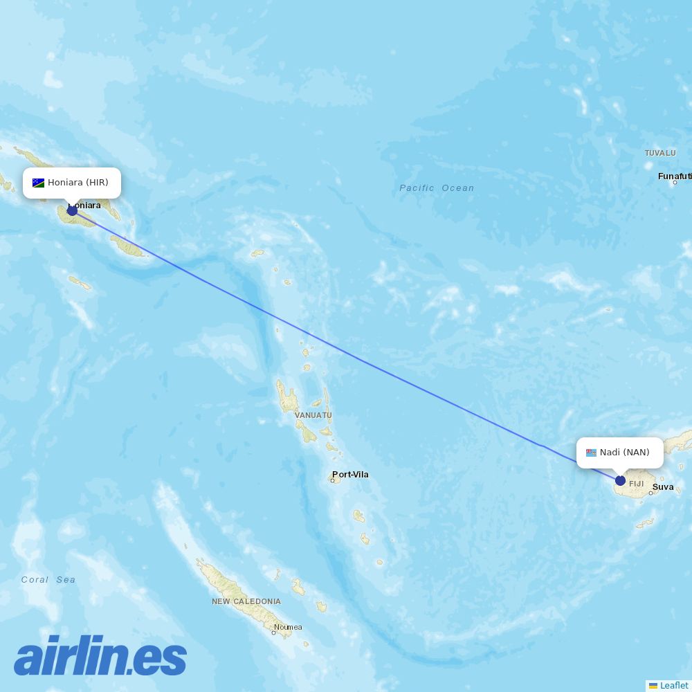 Fiji Airways from Honiara International destination map