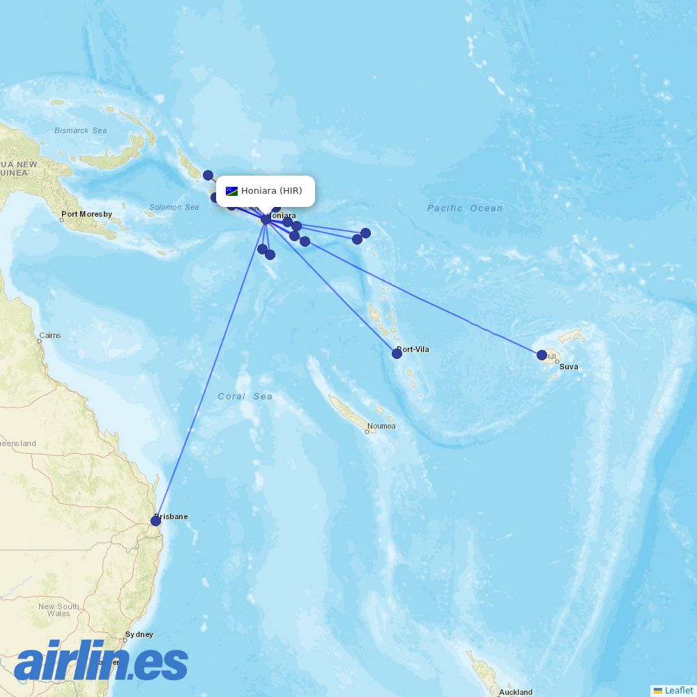 Solomon Airlines at HIR route map