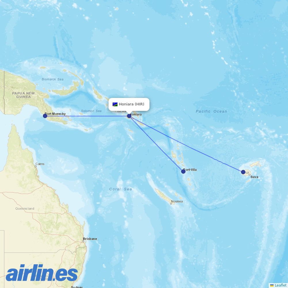 Air Niugini from Honiara International destination map