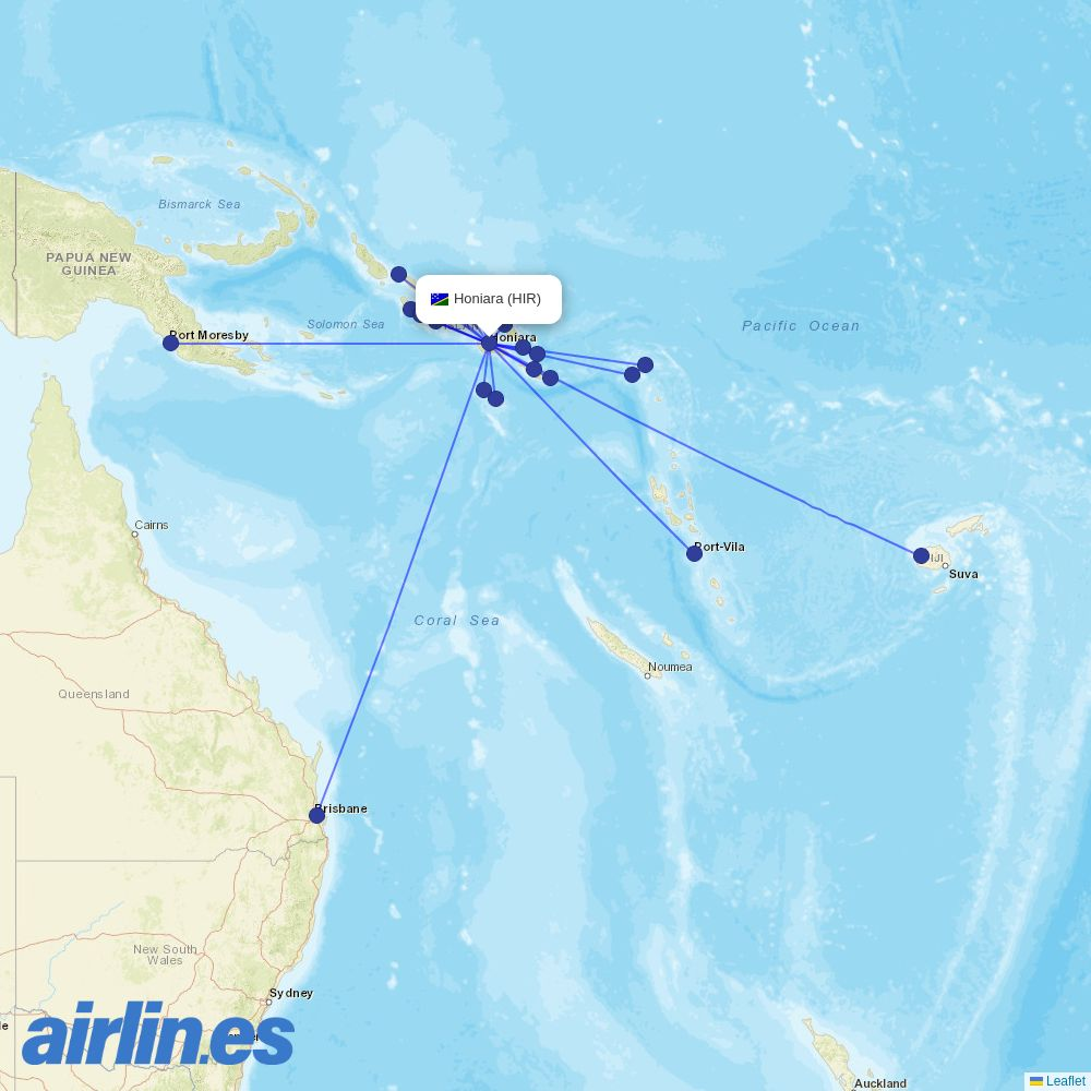 Qantas from Honiara International destination map