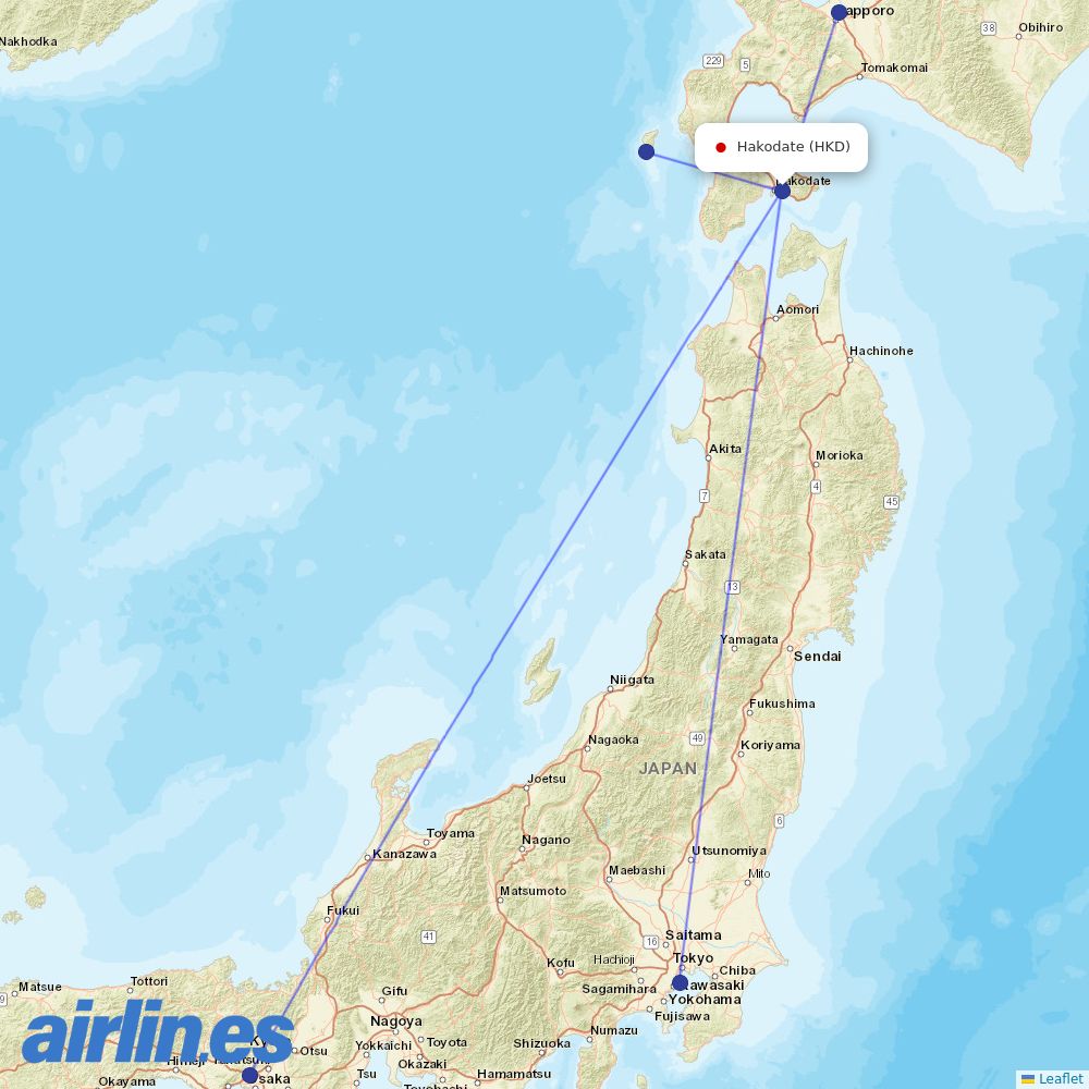JAL from Hakodate destination map