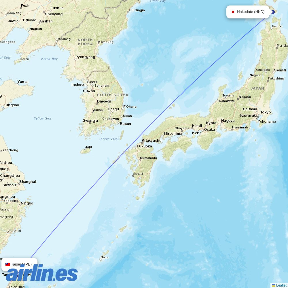 Starlux Airlines from Hakodate destination map
