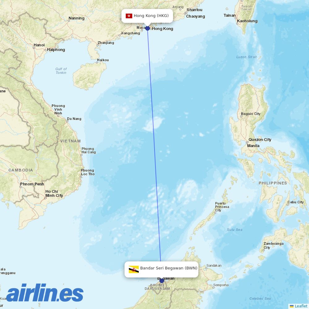 Royal Brunei Airlines at HKG route map