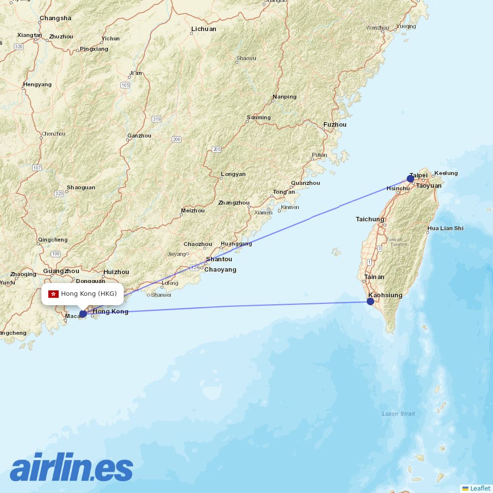 China Airlines at HKG route map