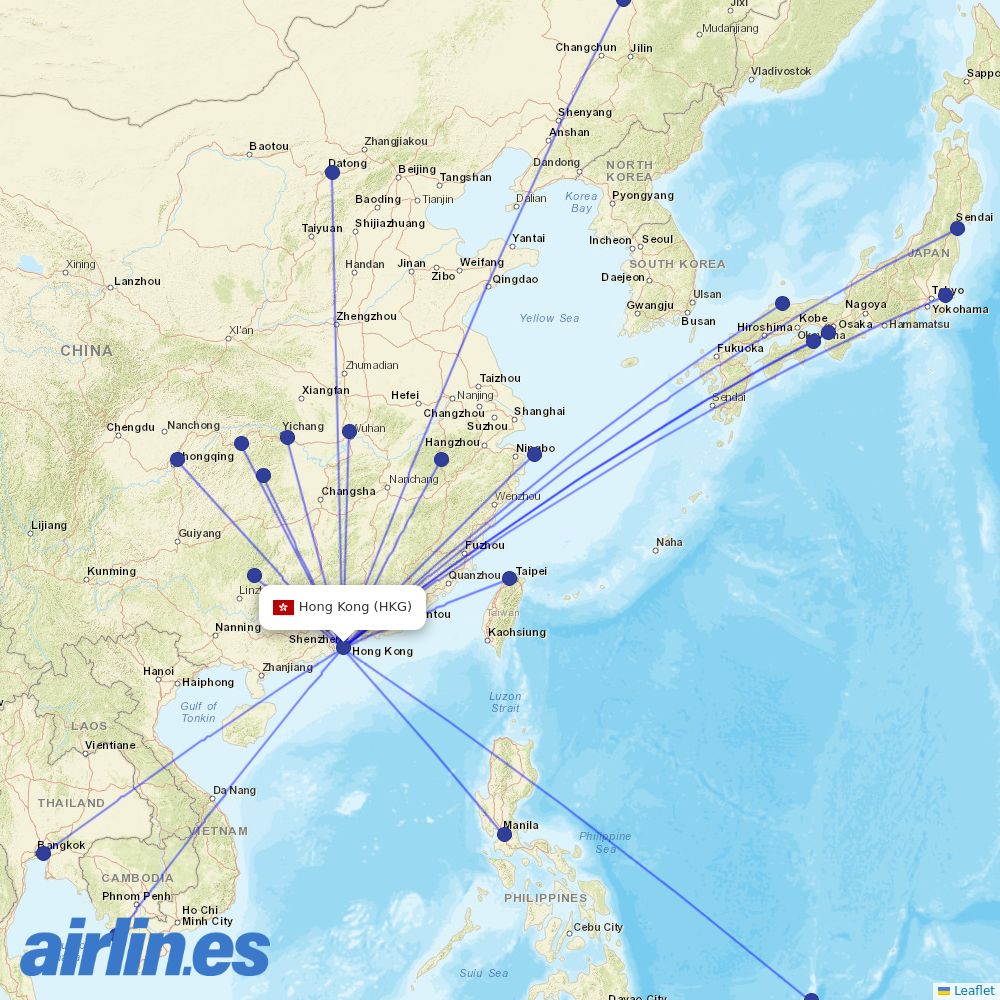 Greater Bay Airlines from Hong Kong International Airport destination map