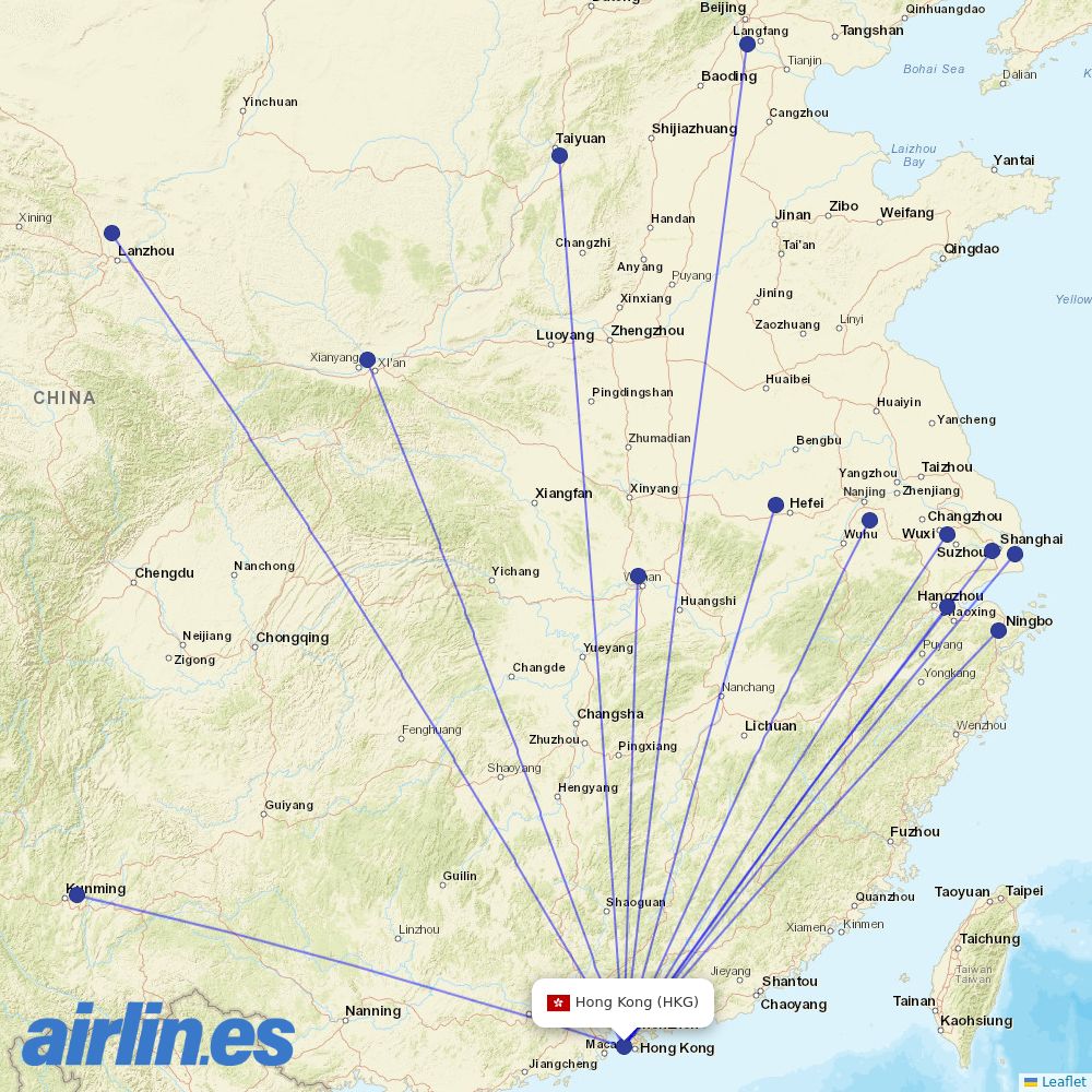 China Eastern Airlines from Hong Kong International Airport destination map