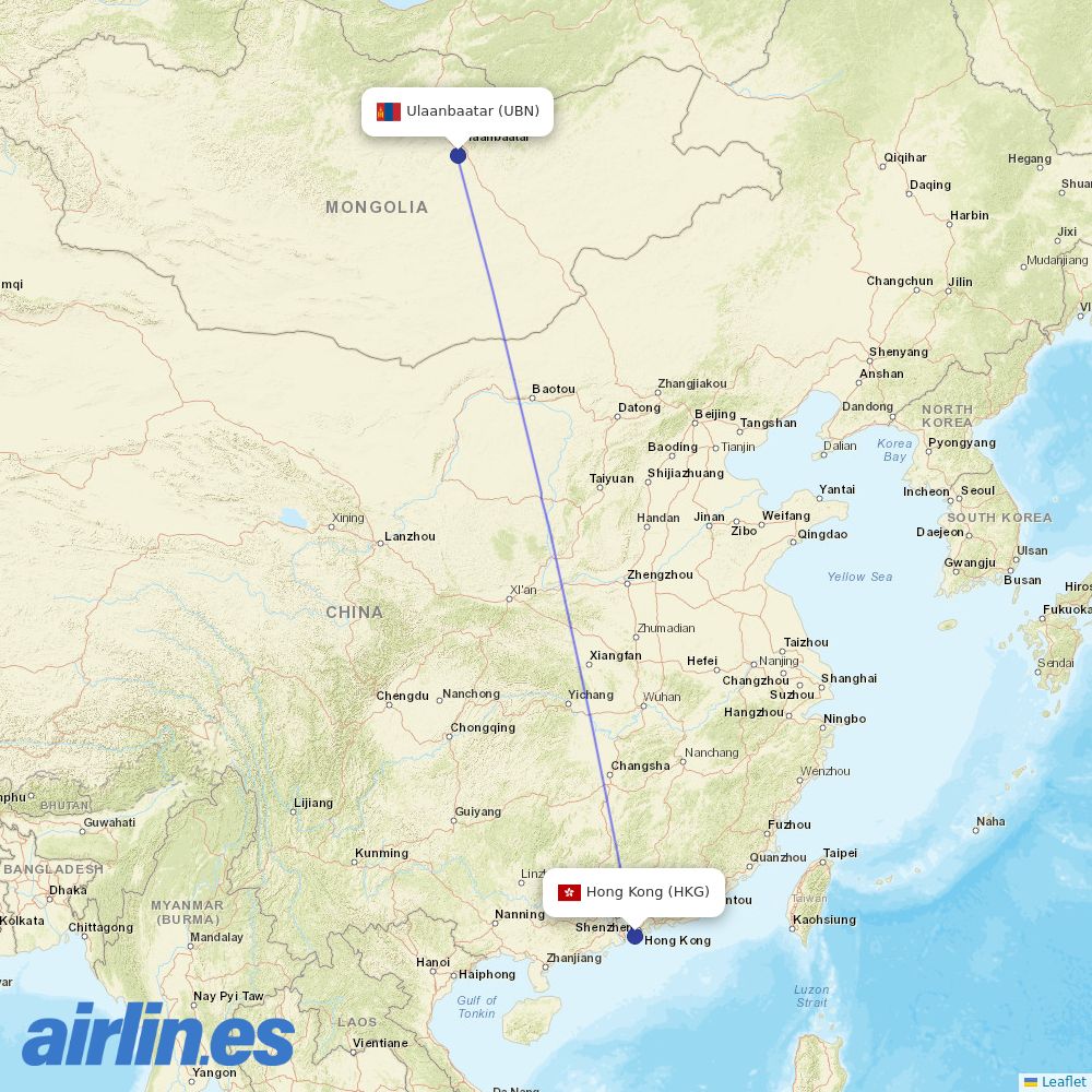 Miat - Mongolian Airlines at HKG route map
