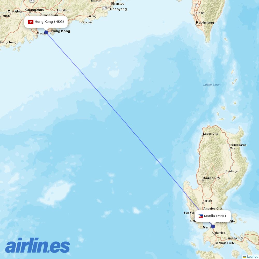 Philippine Airlines from Hong Kong International Airport destination map