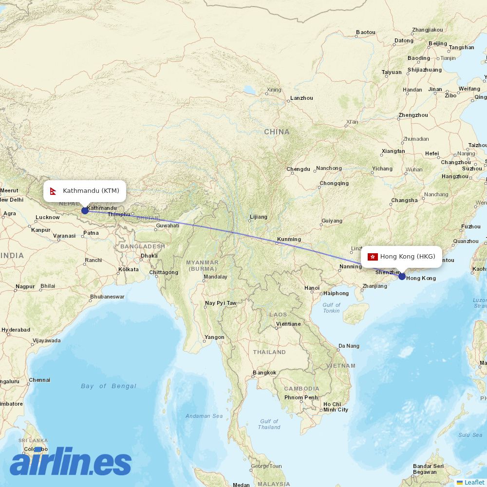 Nepal Airlines at HKG route map