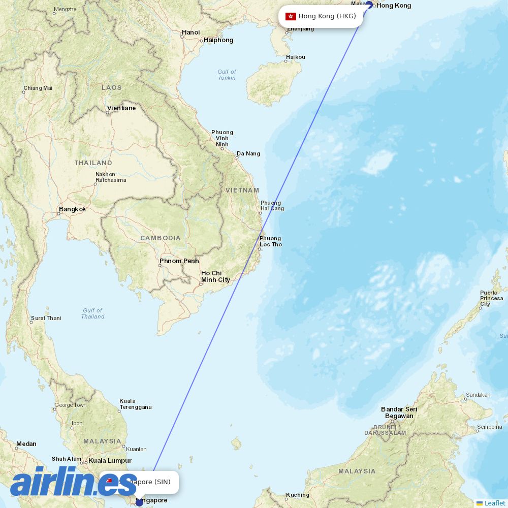 Singapore Airlines at HKG route map