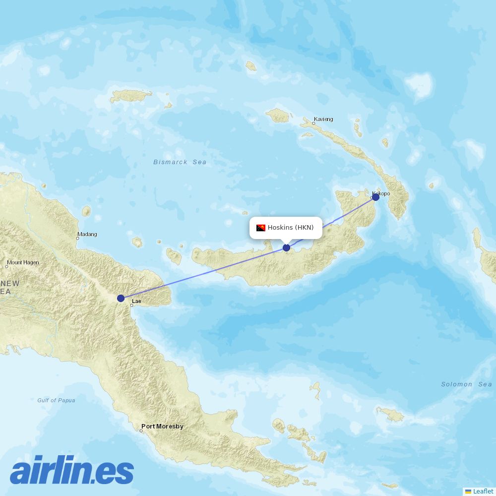 PNG Air from Kimbe Airport destination map