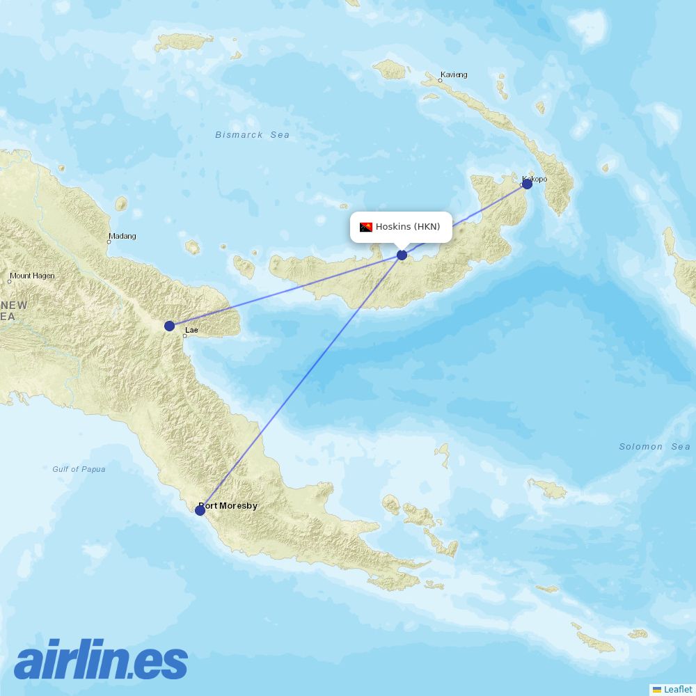 Air Niugini at HKN route map