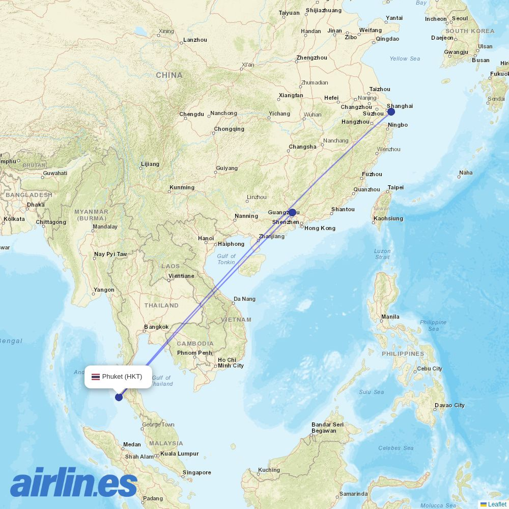 Spring Airlines from Phuket International Airport destination map