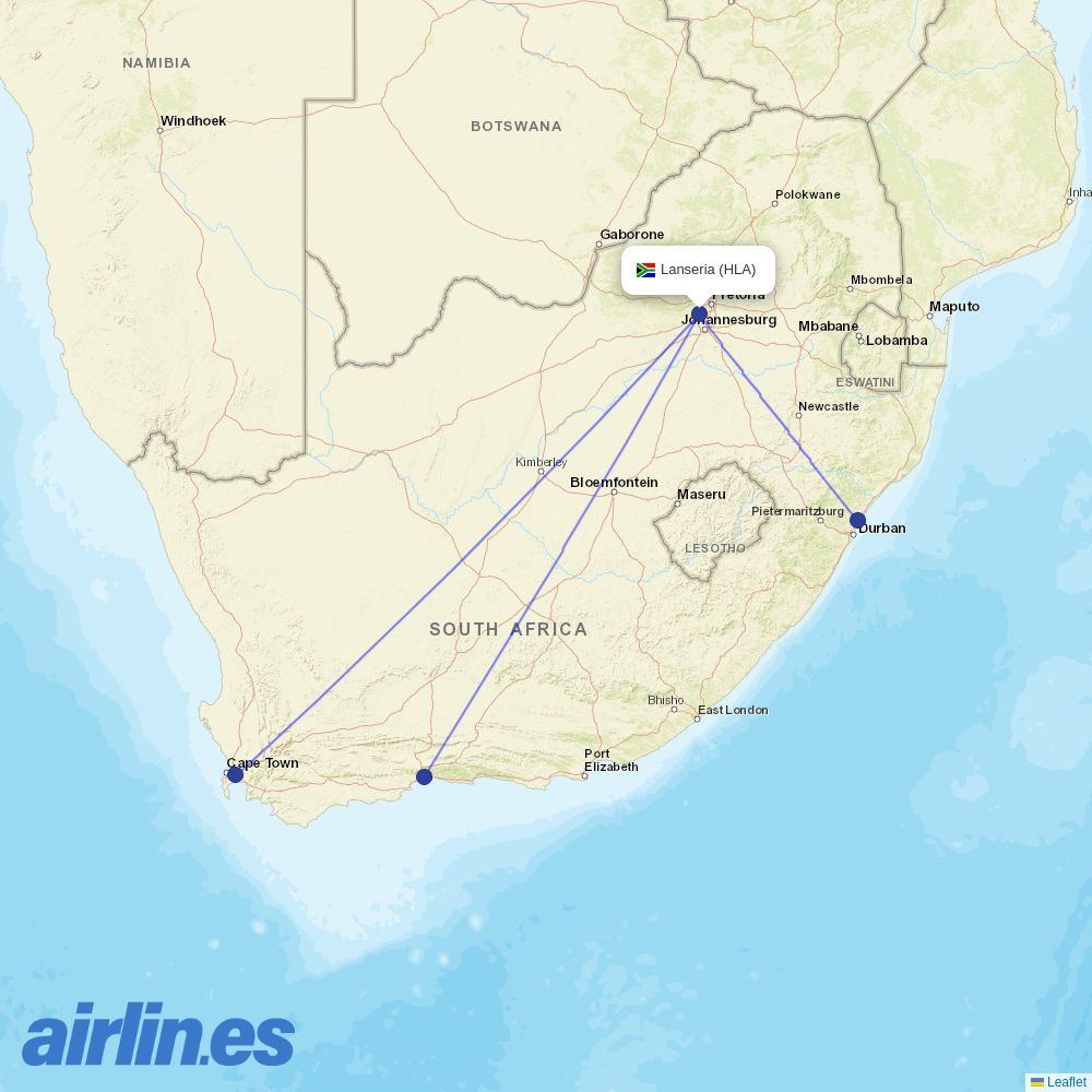 Safair at HLA route map