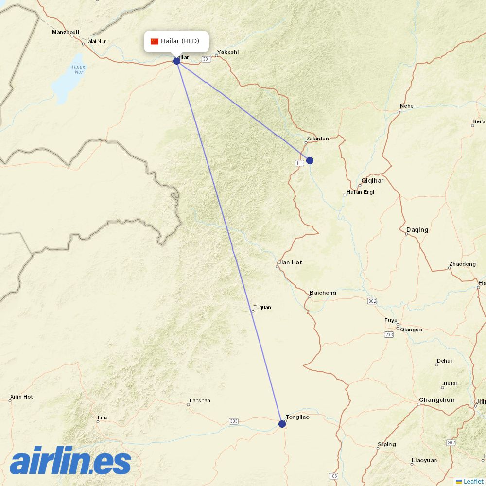 Genghis Khan Airlines at HLD route map