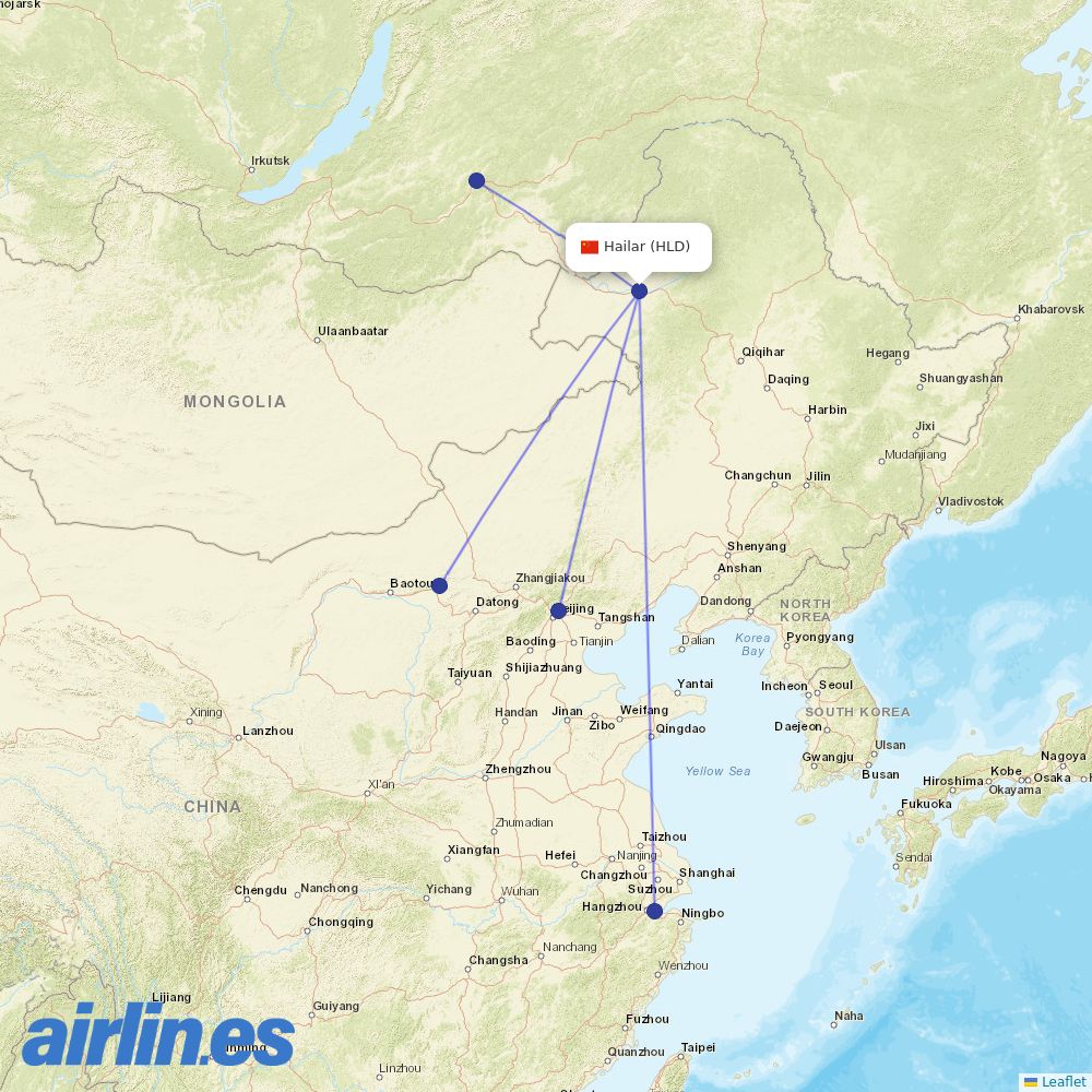 Air China from Dongshan destination map