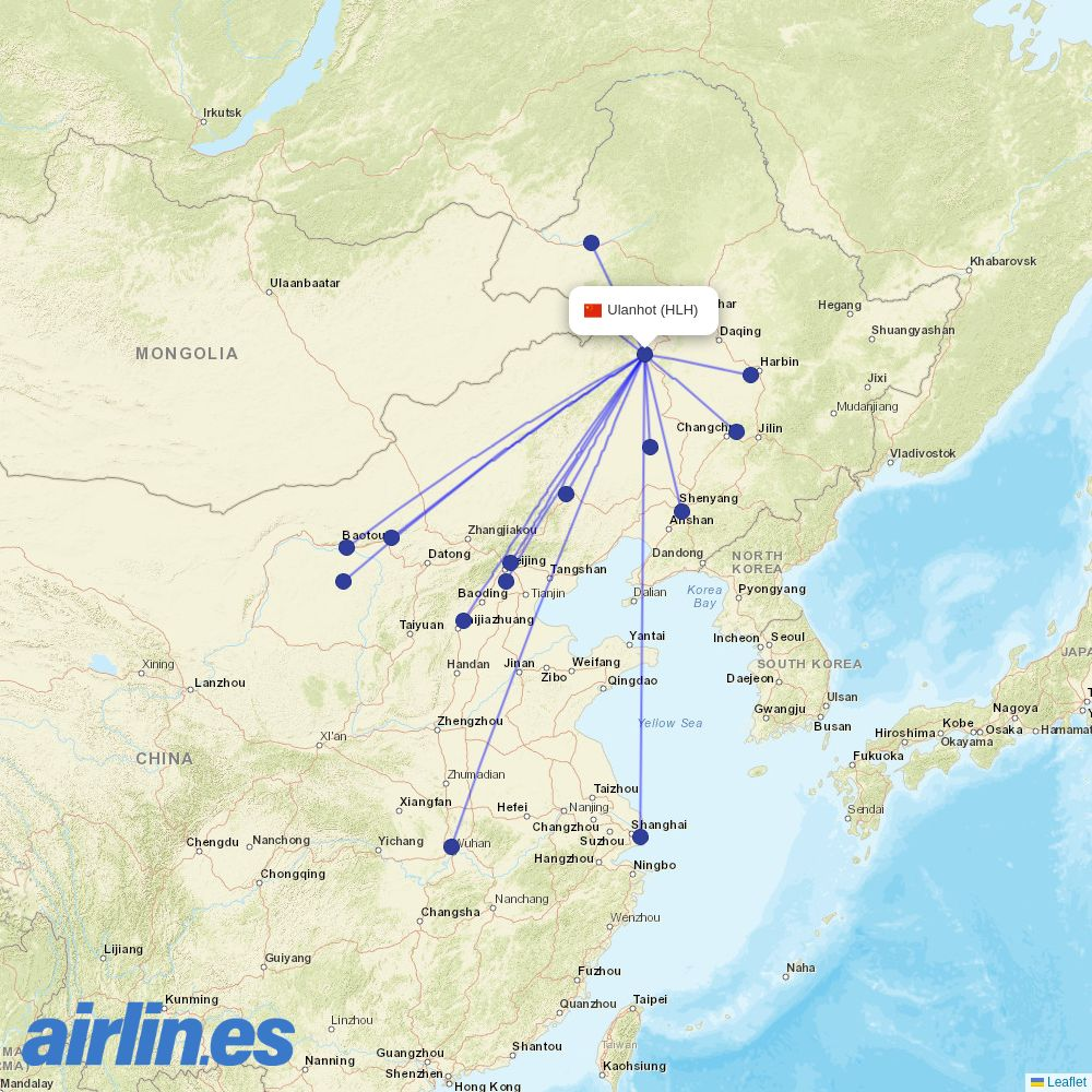 Tianjin Airlines from Ulanhot Airport destination map