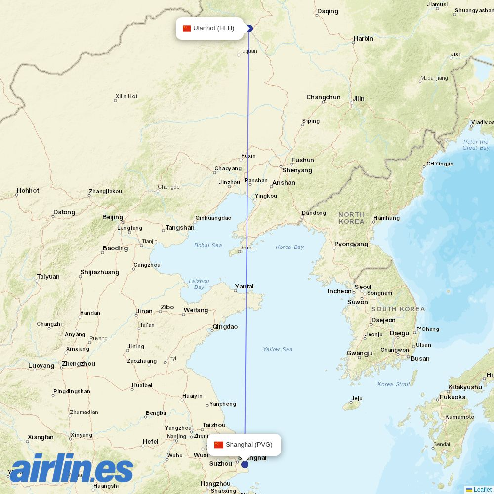 Juneyao Airlines from Ulanhot Airport destination map