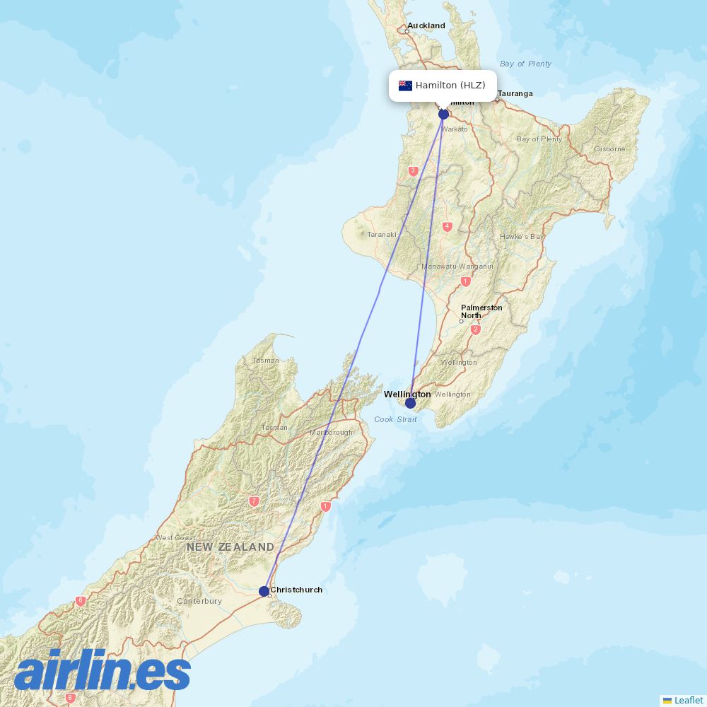 Air New Zealand at HLZ route map