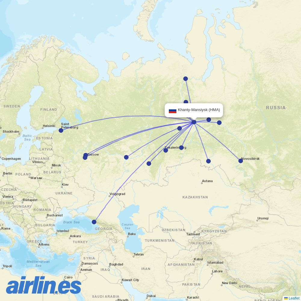 S7 Airlines from Khanty Mansiysk Airport destination map
