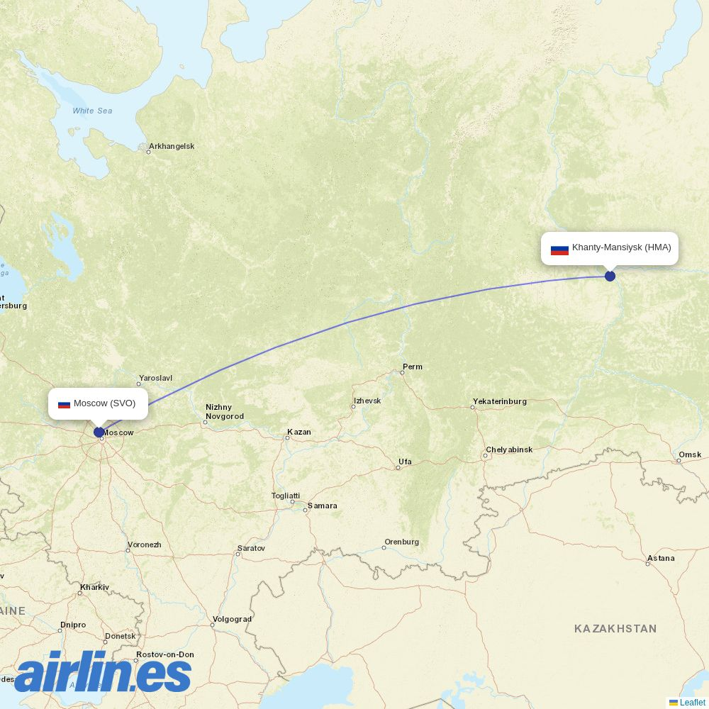 Aeroflot from Khanty Mansiysk Airport destination map
