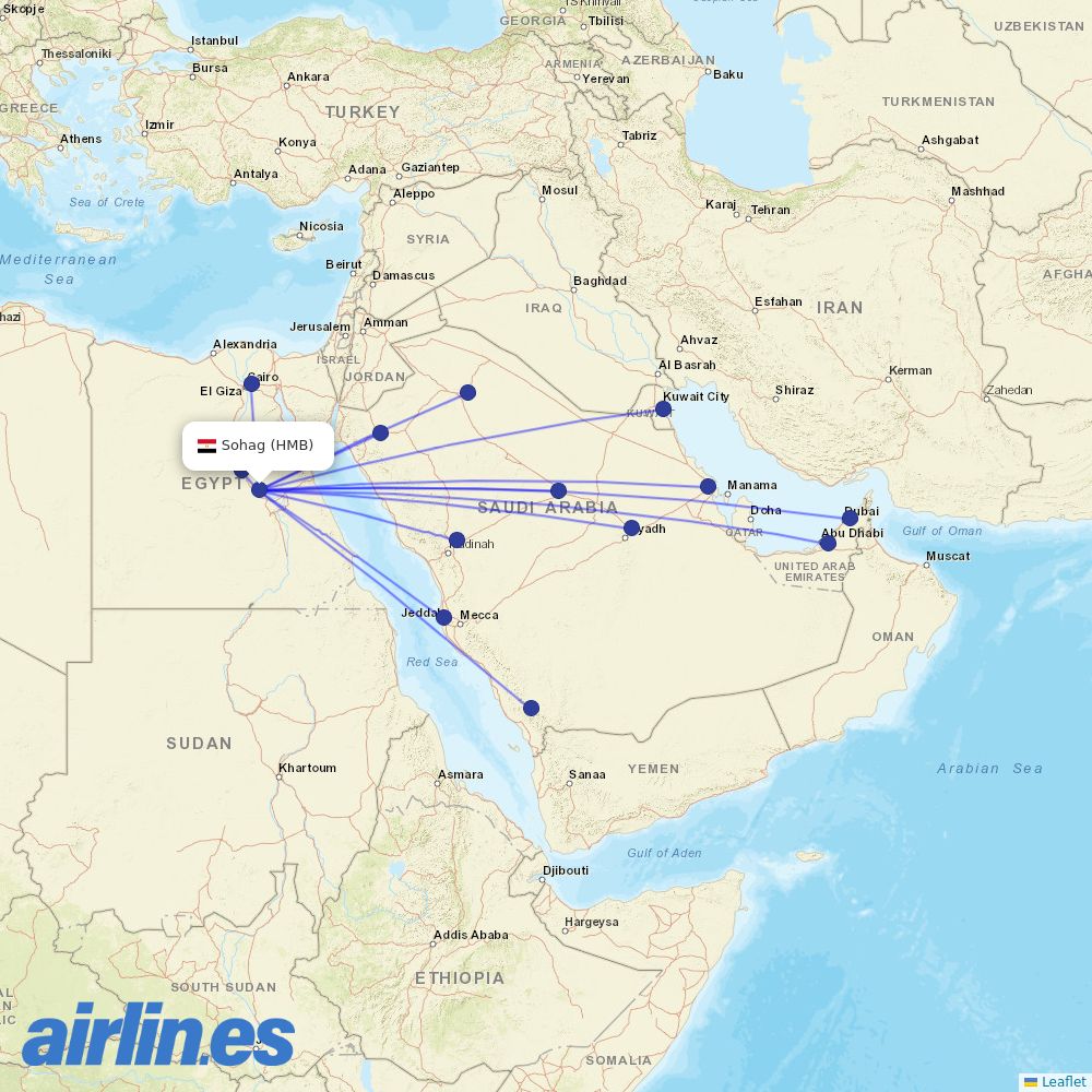 Air Cairo at HMB route map