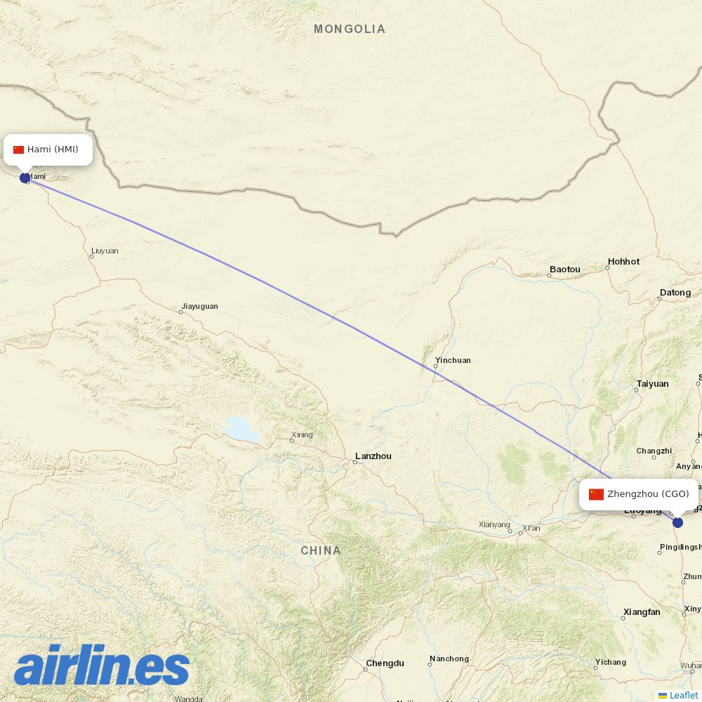 China Southern Airlines from Hami Airport destination map