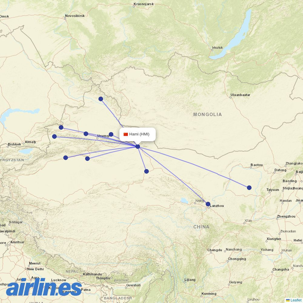 Gestair from Hami Airport destination map