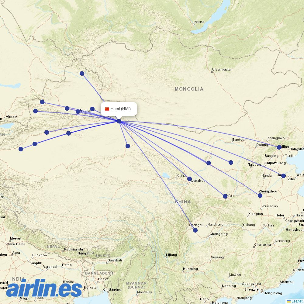 Suparna Airlines from Hami Airport destination map
