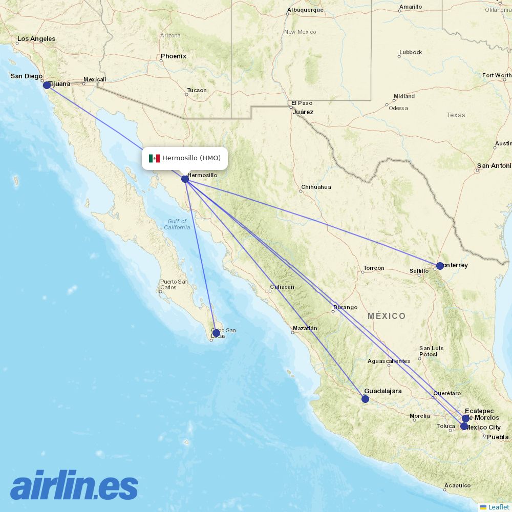 VivaAerobus from General Ignacio P Garcia International destination map