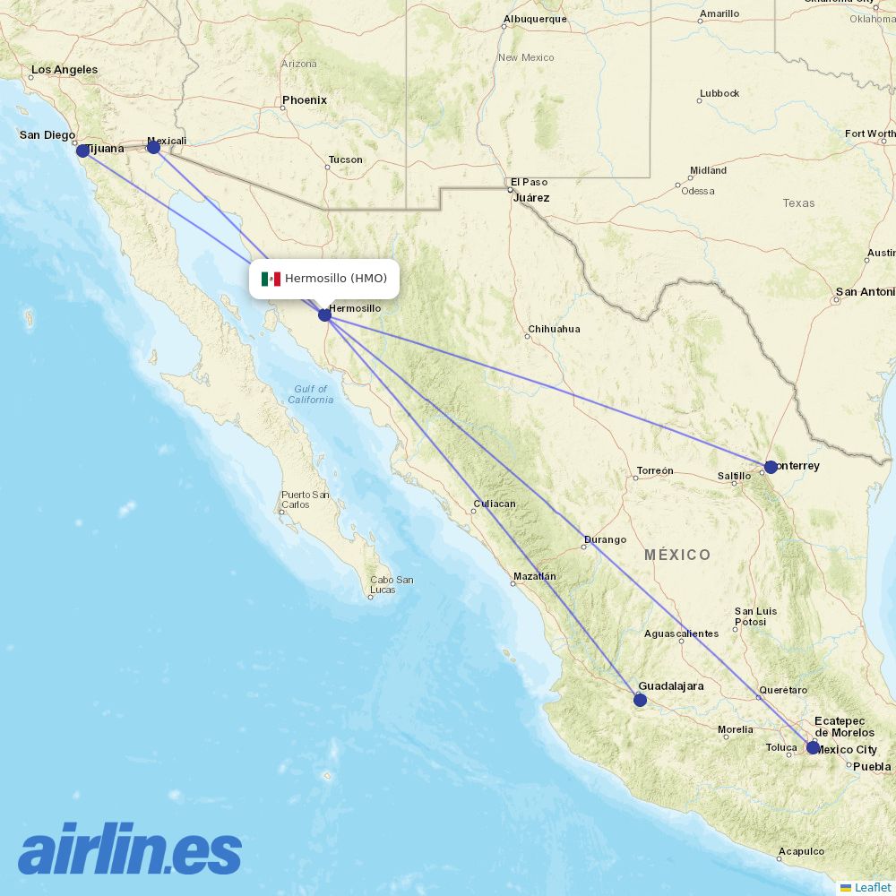 Volaris from General Ignacio P Garcia International destination map